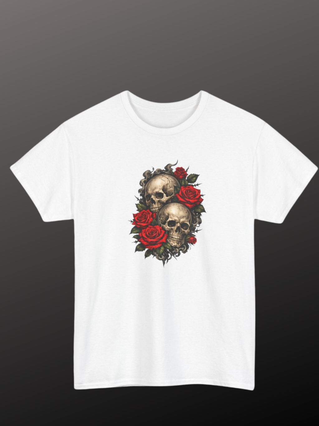 Skull & Red Roses T-Shirt | Gothic Tattoo Style Graphic Tee | Vintage Skull Floral Shirt | Unisex Streetwear