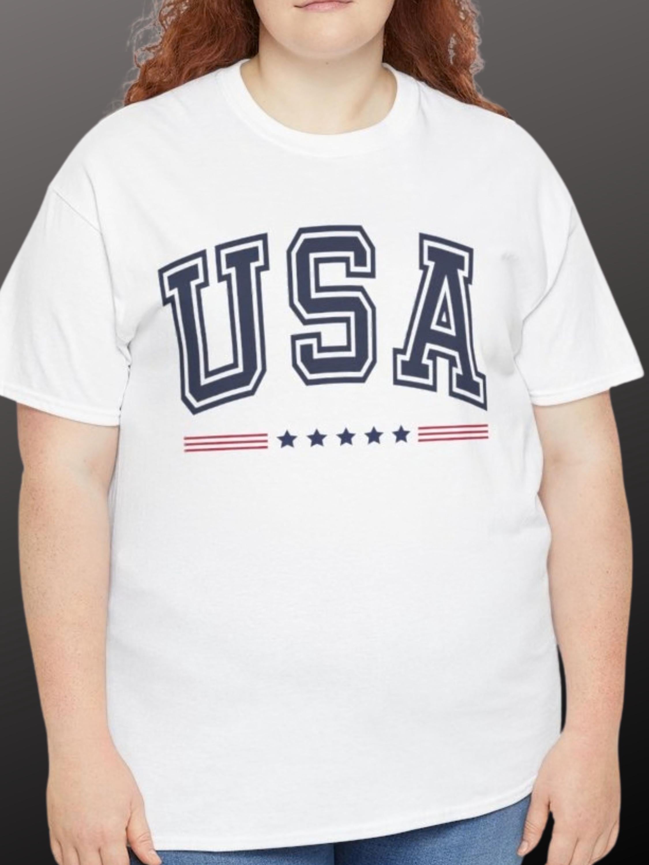 USA Graphic T-Shirt | Varsity Stars Stripes Patriotic Tee | Unisex Cotton Blend