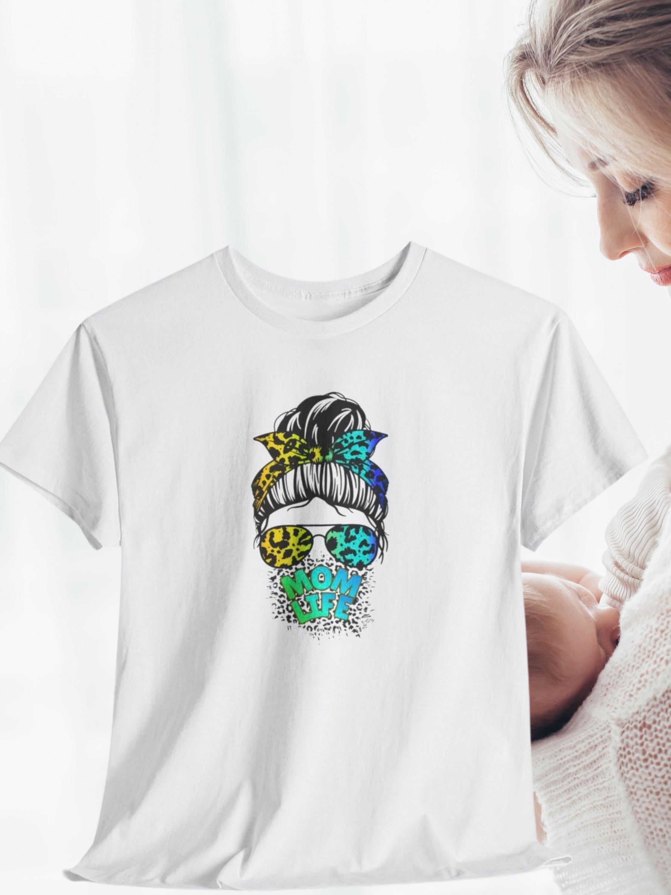 Mom Life Cheetah Print Tee | Floral Sugar Skull, Messy Bun