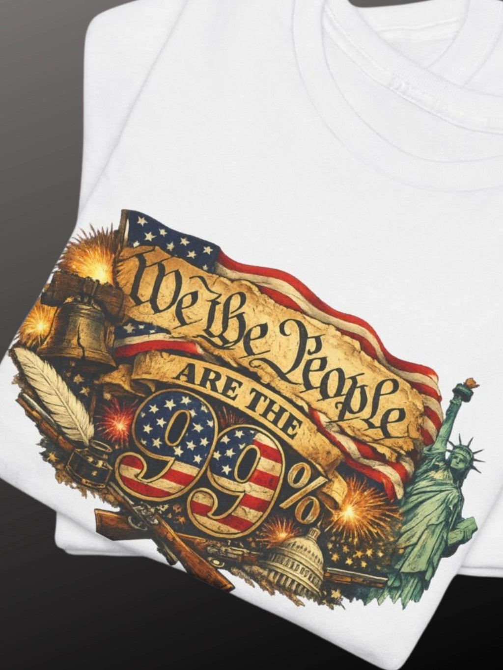 We the People T-Shirt | Vintage Constitution Scroll American Flag 99% Liberty Tee