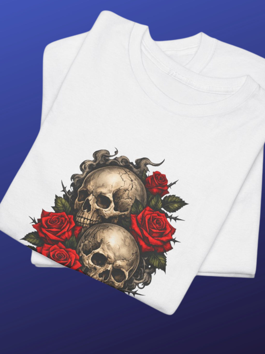 Skull & Red Roses T-Shirt | Gothic Tattoo Style Graphic Tee | Vintage Skull Floral Shirt | Unisex Streetwear