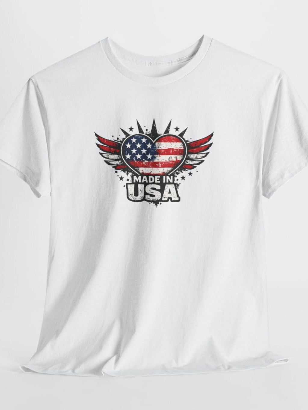 Made in USA Heart with Wings T-Shirt | American Flag Patriotic Tee