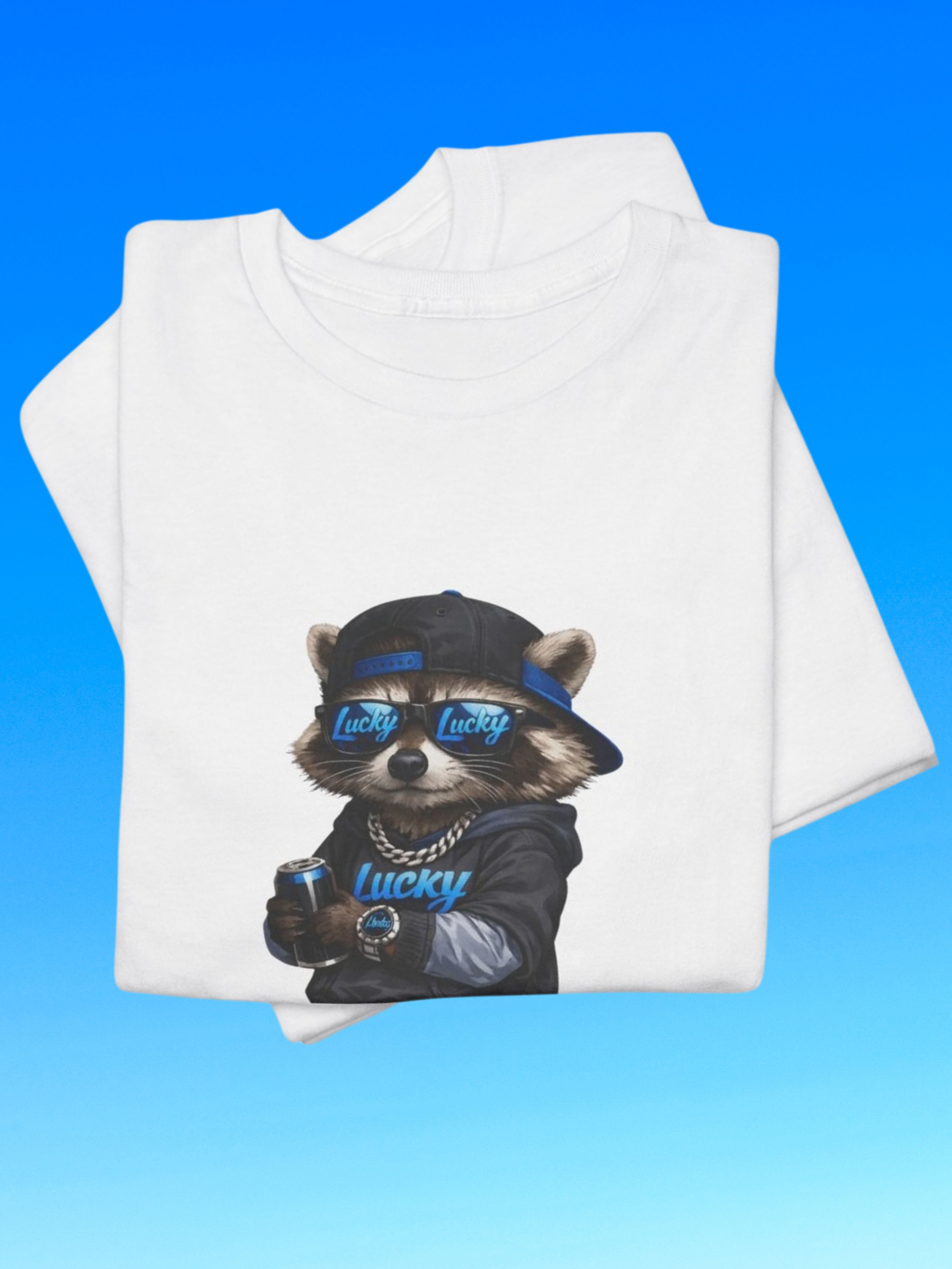 LUCKY Raccoon GROWING UP LUCKY Graphic Tee | Streetwear Cartoon Animal T-Shirt
