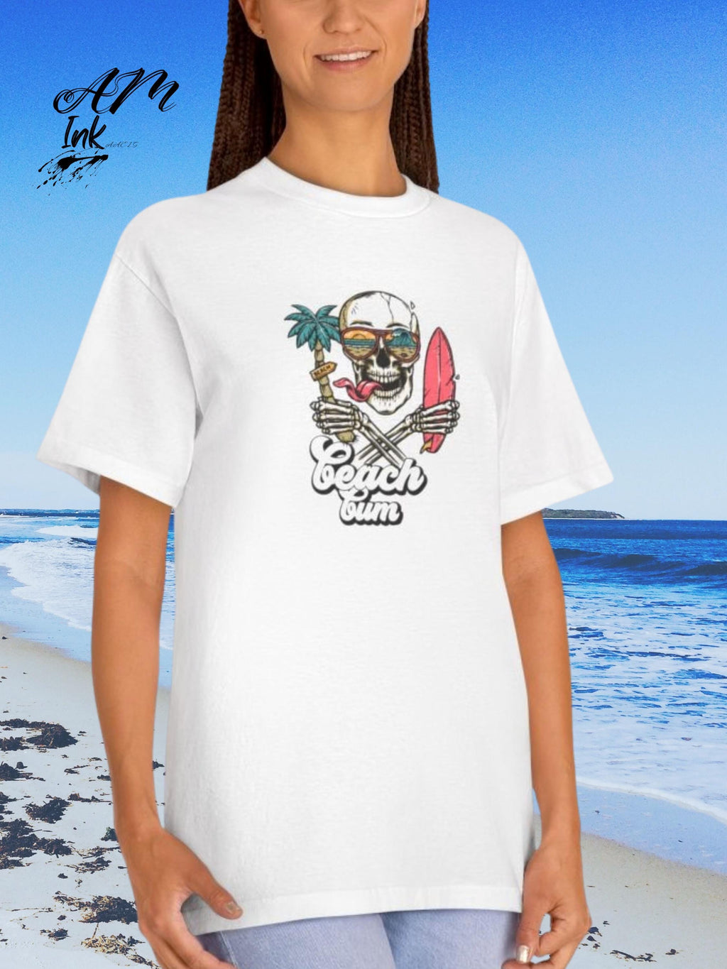 Beach Bum Skull Surfer T-Shirt, Vintage Coastal Graphic Tee