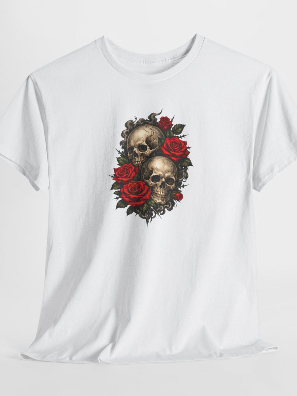 Skull & Red Roses T-Shirt | Gothic Tattoo Style Graphic Tee | Vintage Skull Floral Shirt | Unisex Streetwear