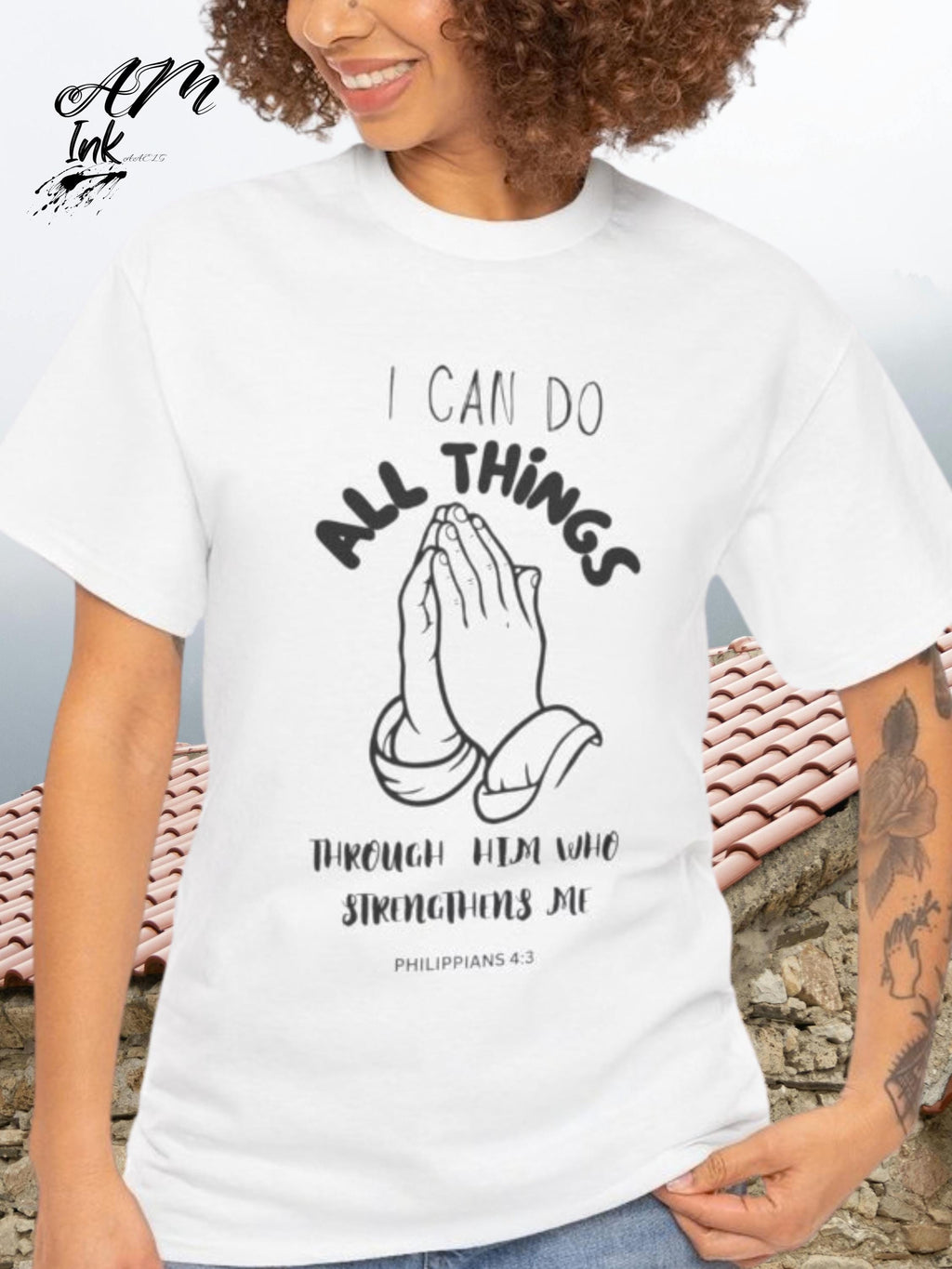 Praying Hands Christian T-Shirt | Philippians 4:13 Faith Tee