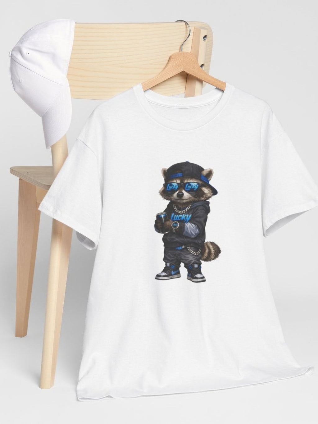 LUCKY Raccoon GROWING UP LUCKY Graphic Tee | Streetwear Cartoon Animal T-Shirt