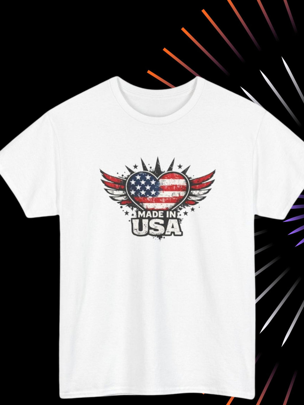 Made in USA Heart with Wings T-Shirt | American Flag Patriotic Tee