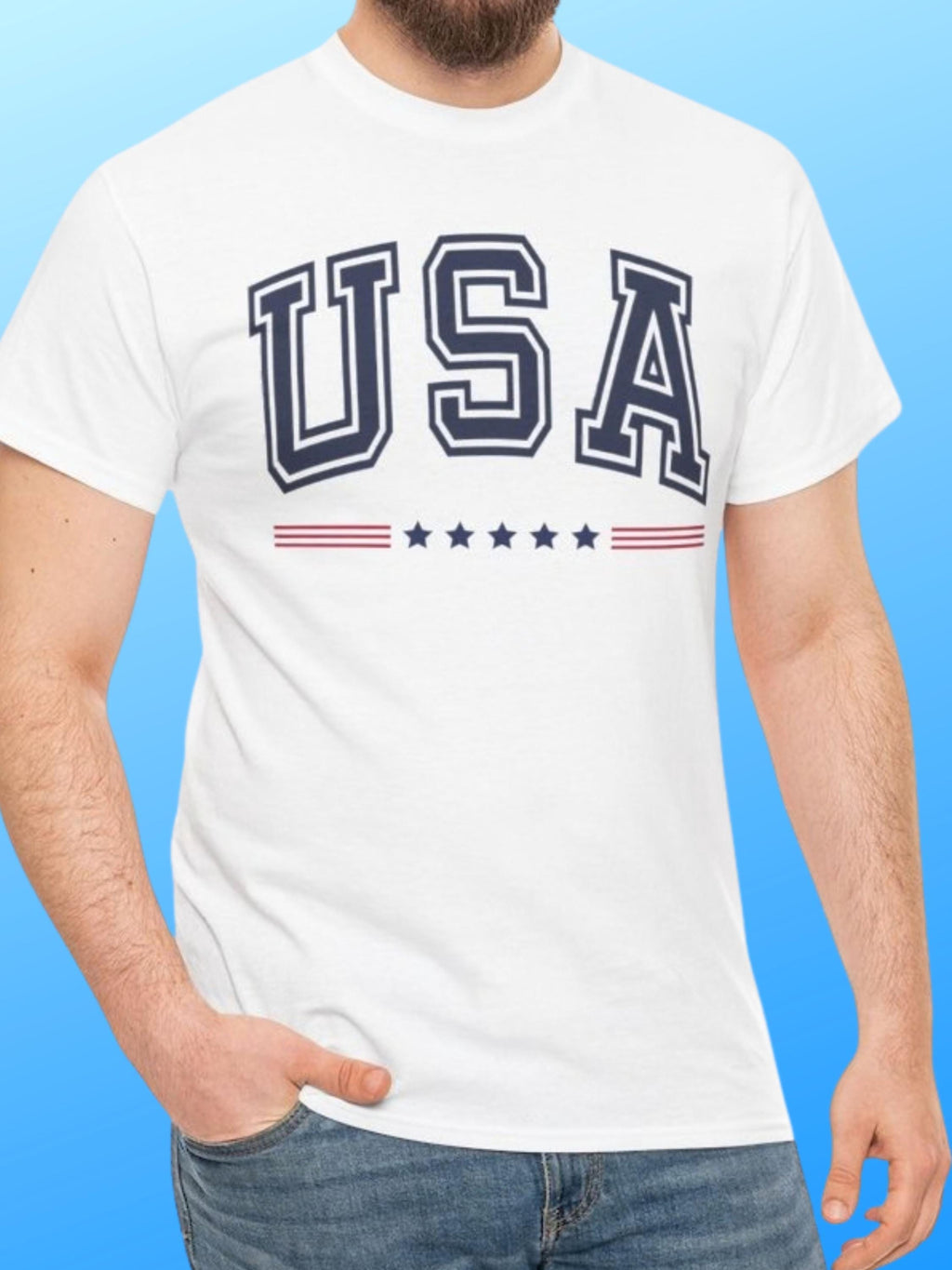 USA Graphic T-Shirt | Varsity Stars Stripes Patriotic Tee | Unisex Cotton Blend