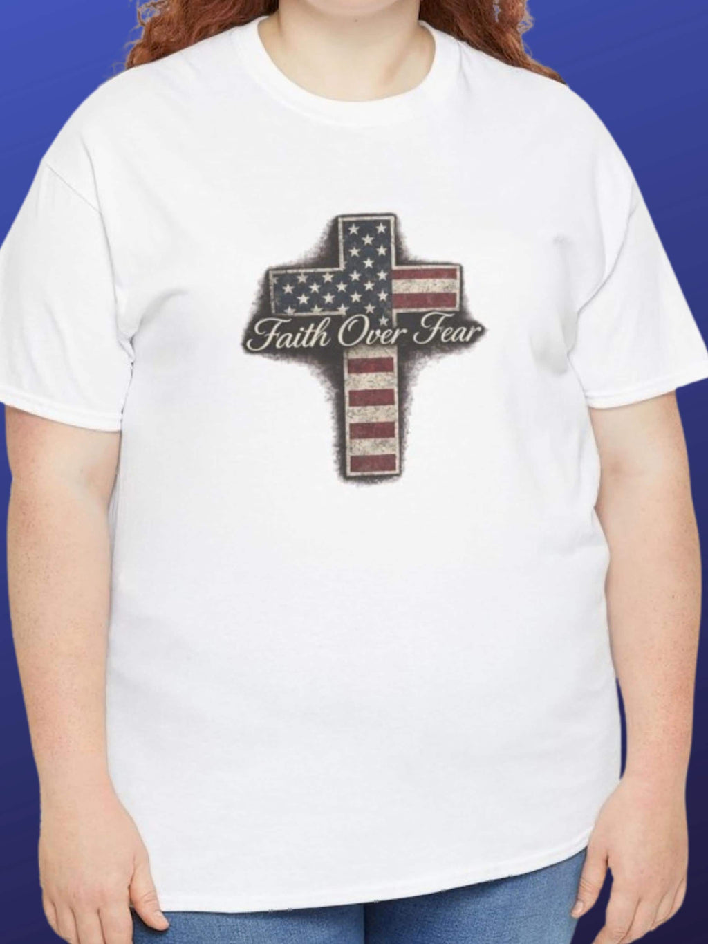 Faith Over Fear American Flag Cross T-Shirt, Distressed Christian Apparel