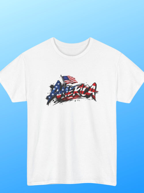 Distressed American Flag Brush Stroke T-Shirt | Patriotic USA Grunge Graphic Tee | Red White Blue Freedom Shirt
