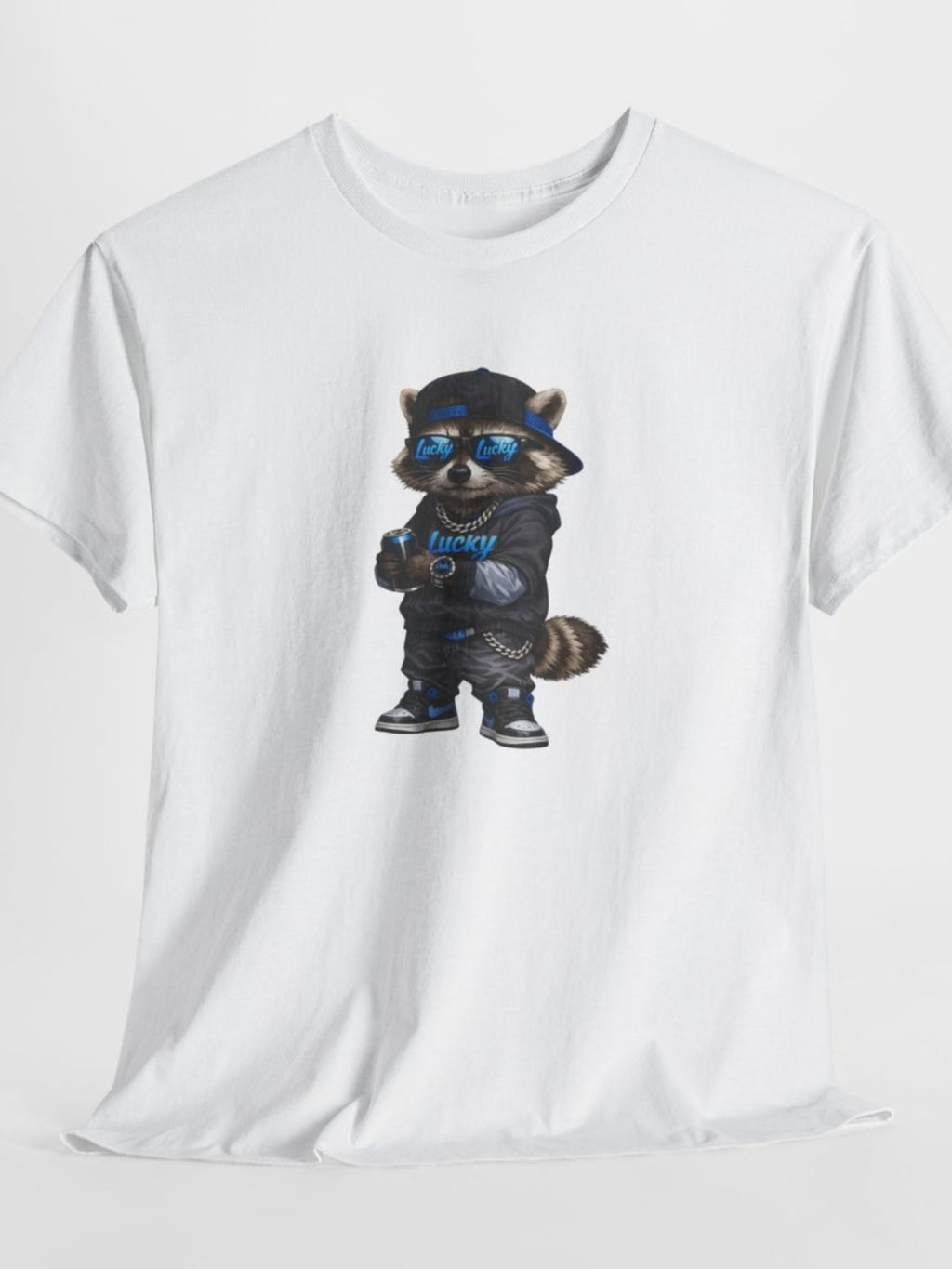 LUCKY Raccoon GROWING UP LUCKY Graphic Tee | Streetwear Cartoon Animal T-Shirt