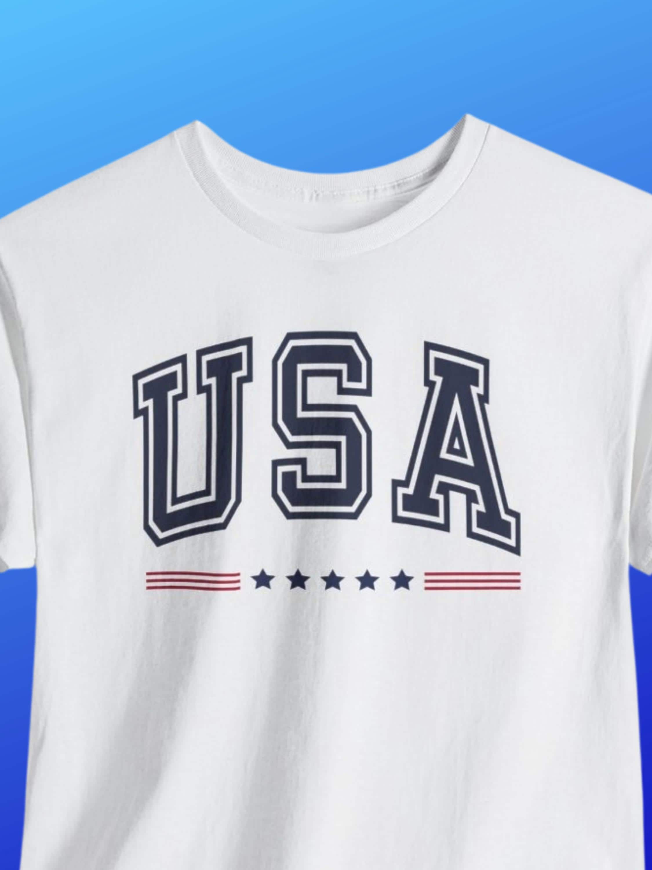 USA Graphic T-Shirt | Varsity Stars Stripes Patriotic Tee | Unisex Cotton Blend