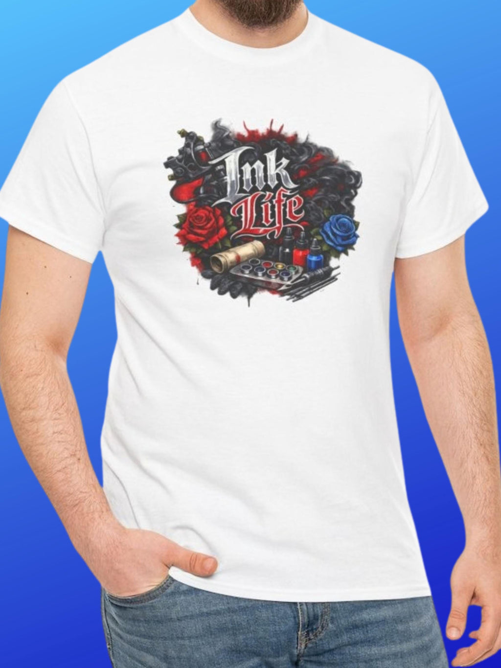 Ink Life Tattoo Heart Shirt | Roses, Skull, Tattoo Machine Graphic Tee