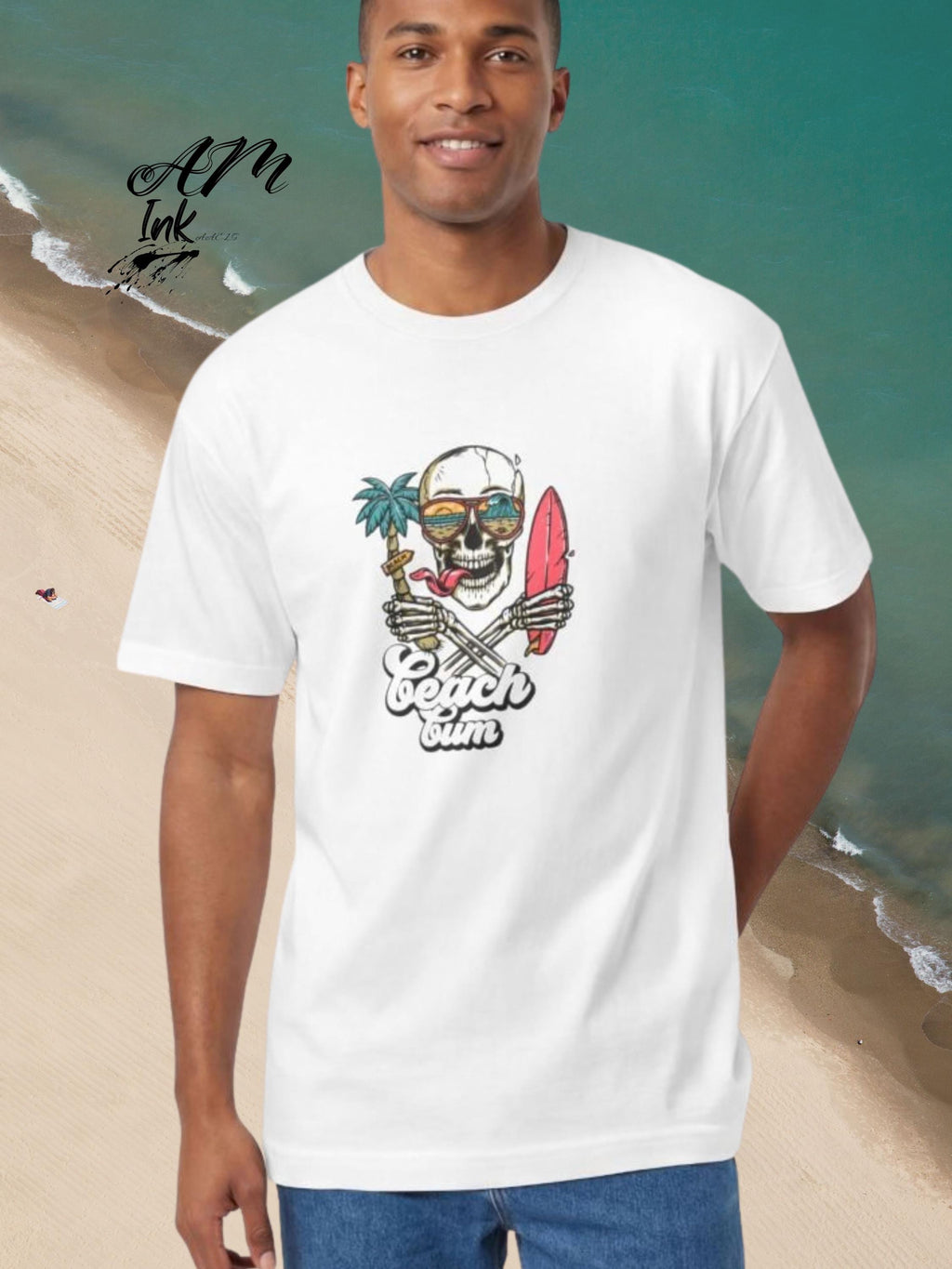 Beach Bum Skull Surfer T-Shirt, Vintage Coastal Graphic Tee