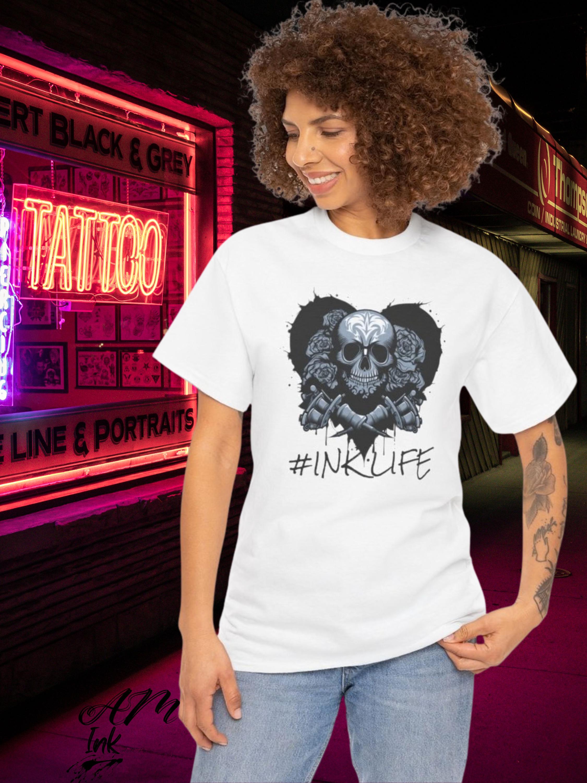 Gothic Skull with Roses Tattoo Lovers INK LIFE Tee
