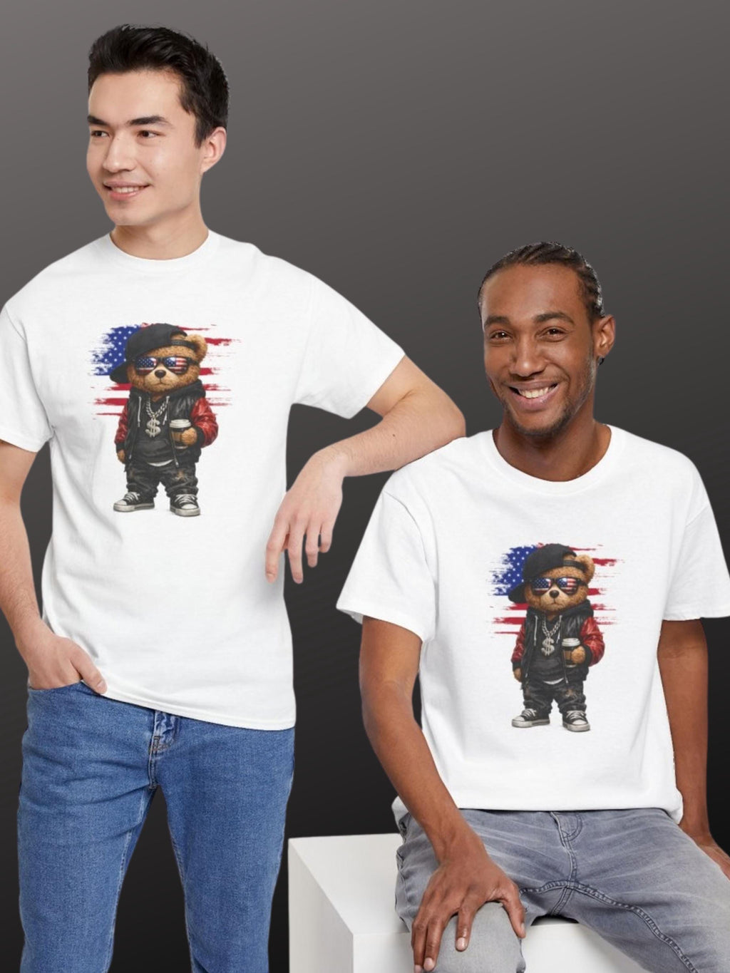 Street Style Teddy Bear T-Shirt | USA Hip Hop Graphic Tee | Urban Patriotic Apparel