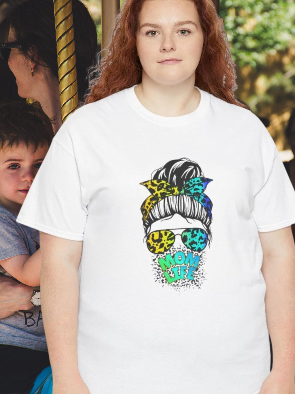 Mom Life Cheetah Print Tee | Floral Sugar Skull, Messy Bun