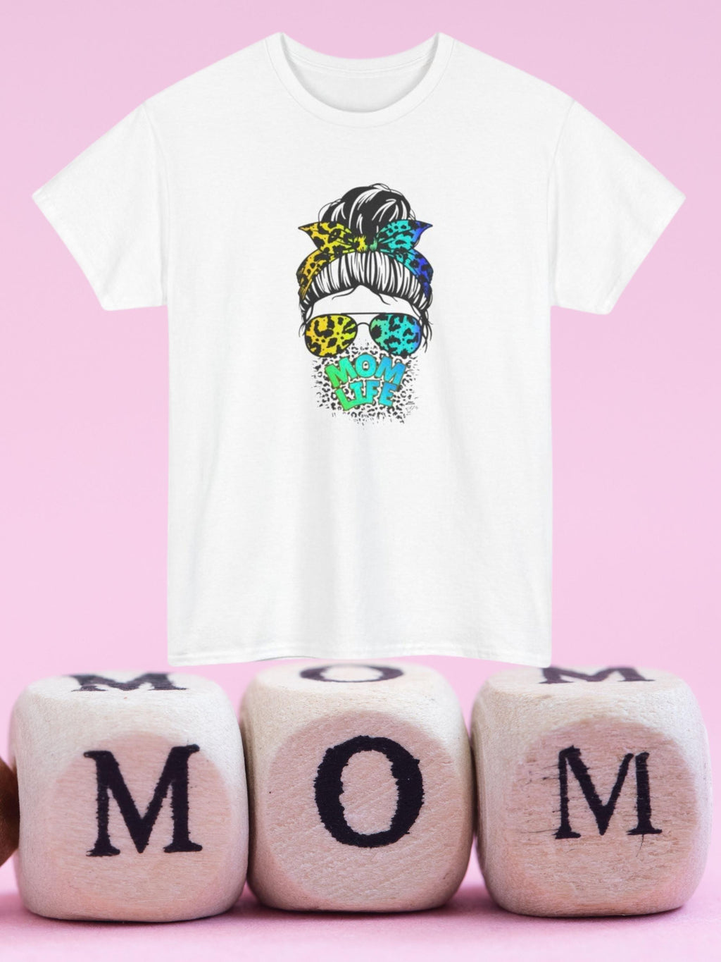 Mom Life Cheetah Print Tee | Floral Sugar Skull, Messy Bun