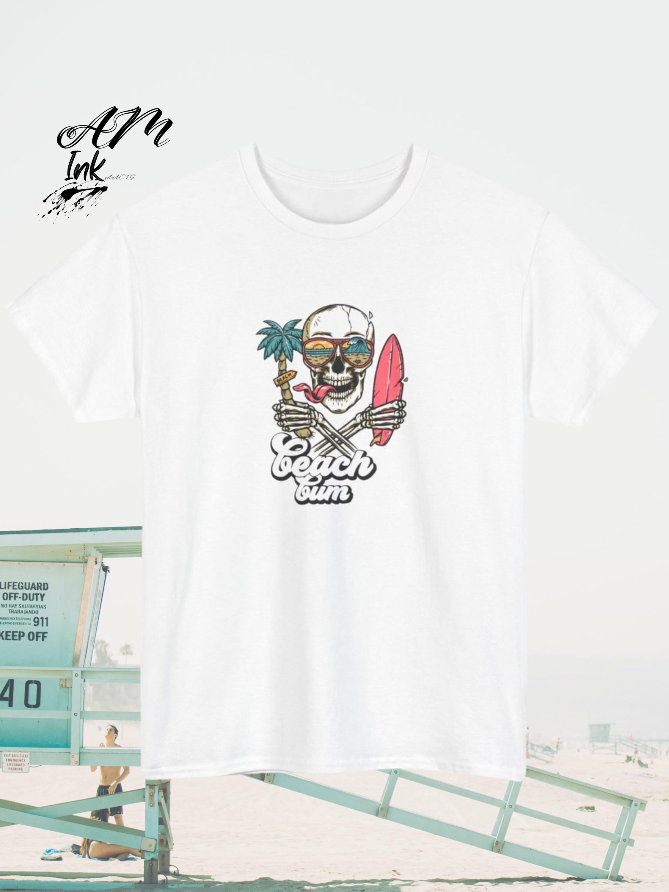 Beach Bum Skull Surfer T-Shirt, Vintage Coastal Graphic Tee