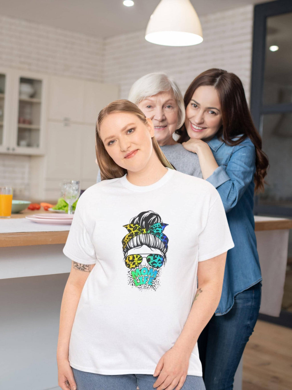Mom Life Cheetah Print Tee | Floral Sugar Skull, Messy Bun
