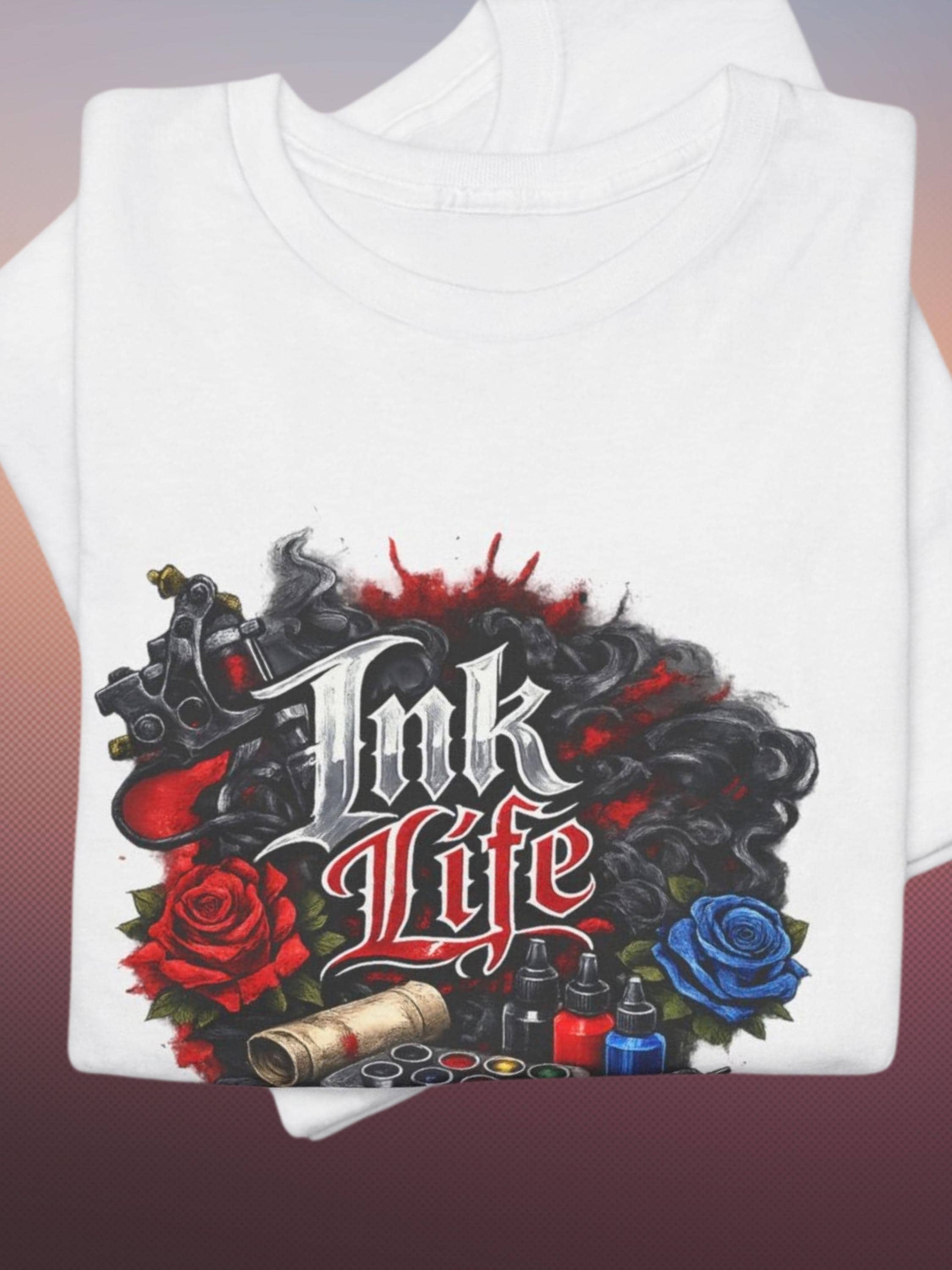 Ink Life Tattoo Heart Shirt | Roses, Skull, Tattoo Machine Graphic Tee