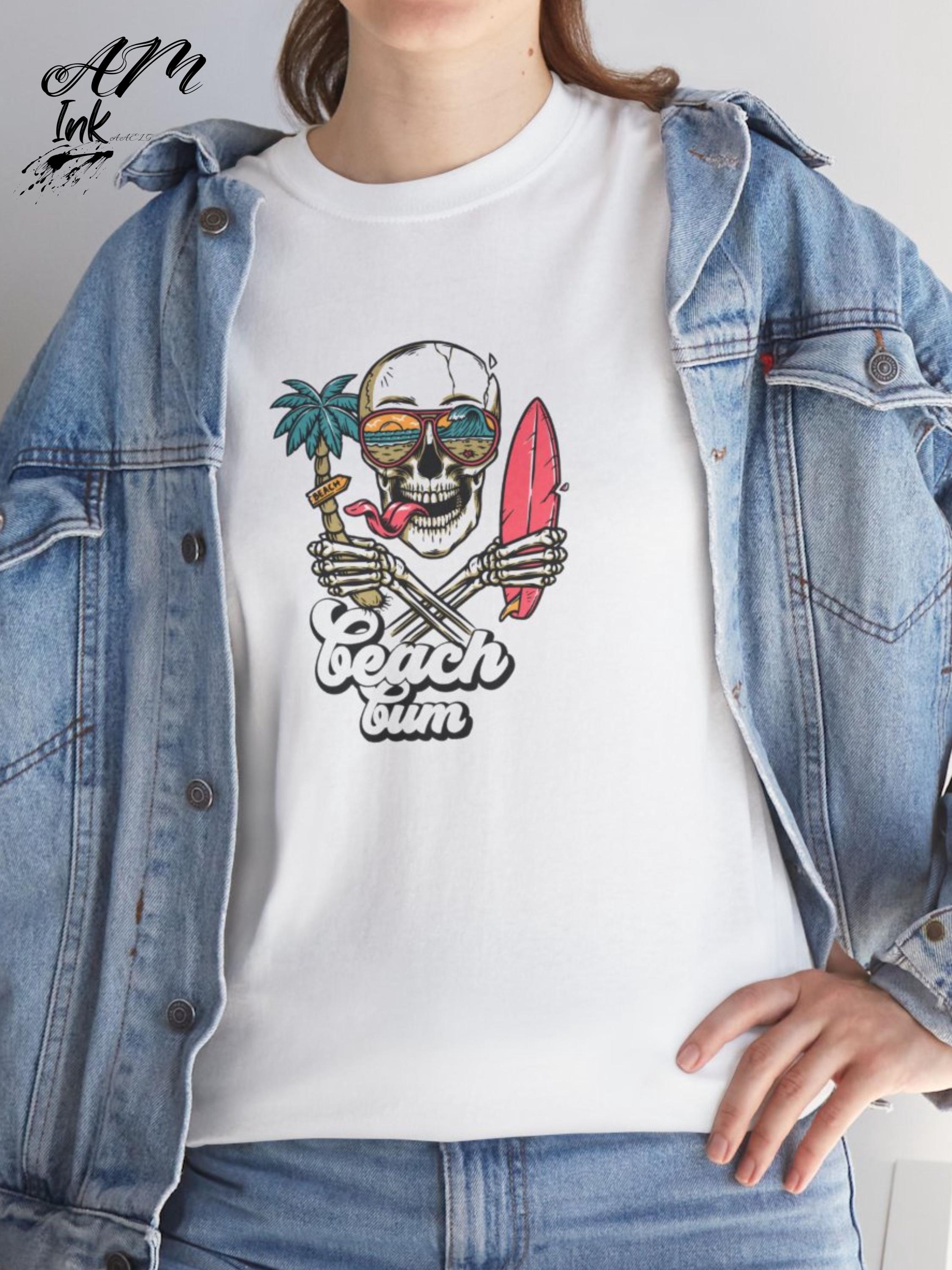 Beach Bum Skull Surfer T-Shirt, Vintage Coastal Graphic Tee