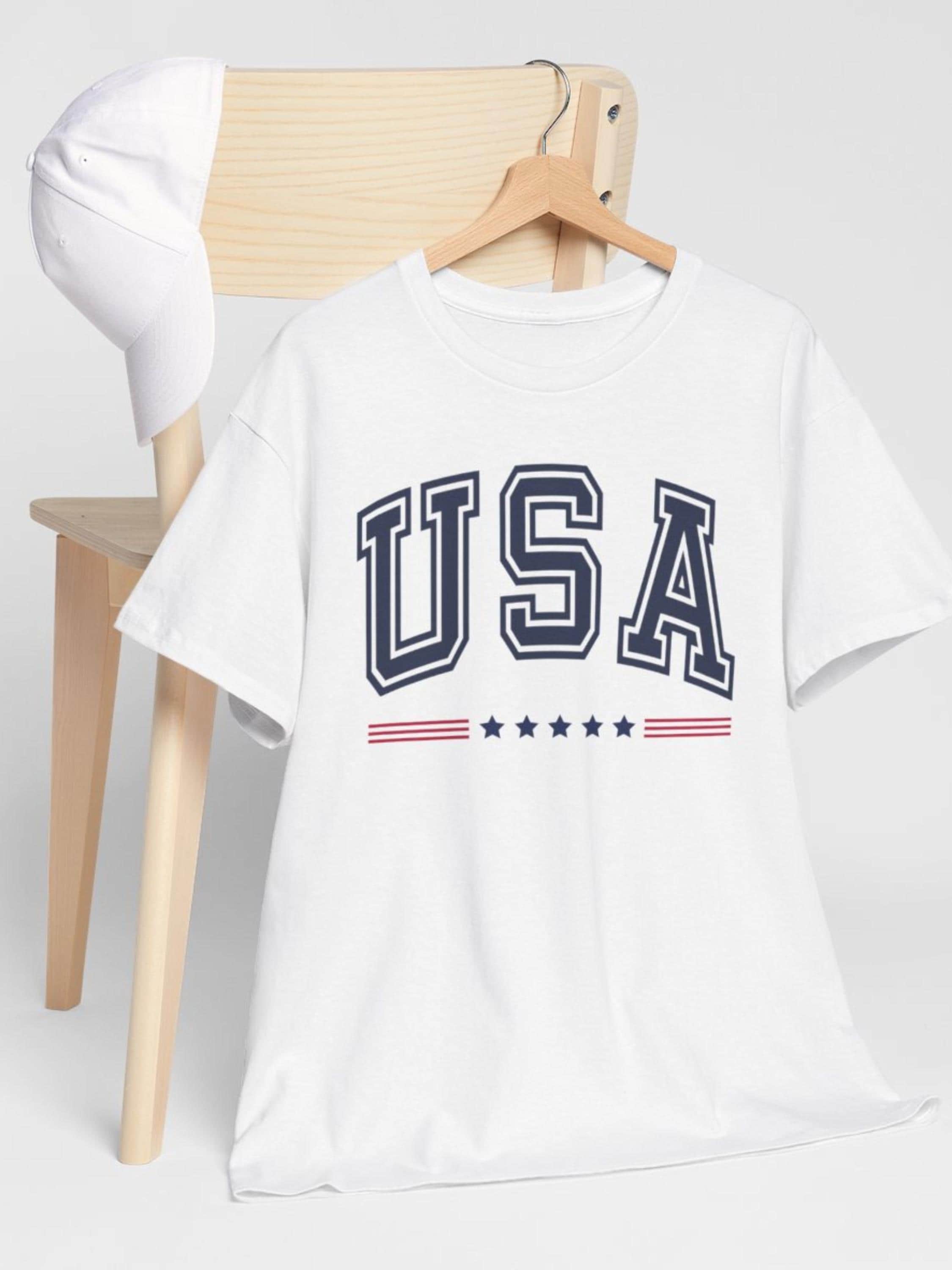 USA Graphic T-Shirt | Varsity Stars Stripes Patriotic Tee | Unisex Cotton Blend