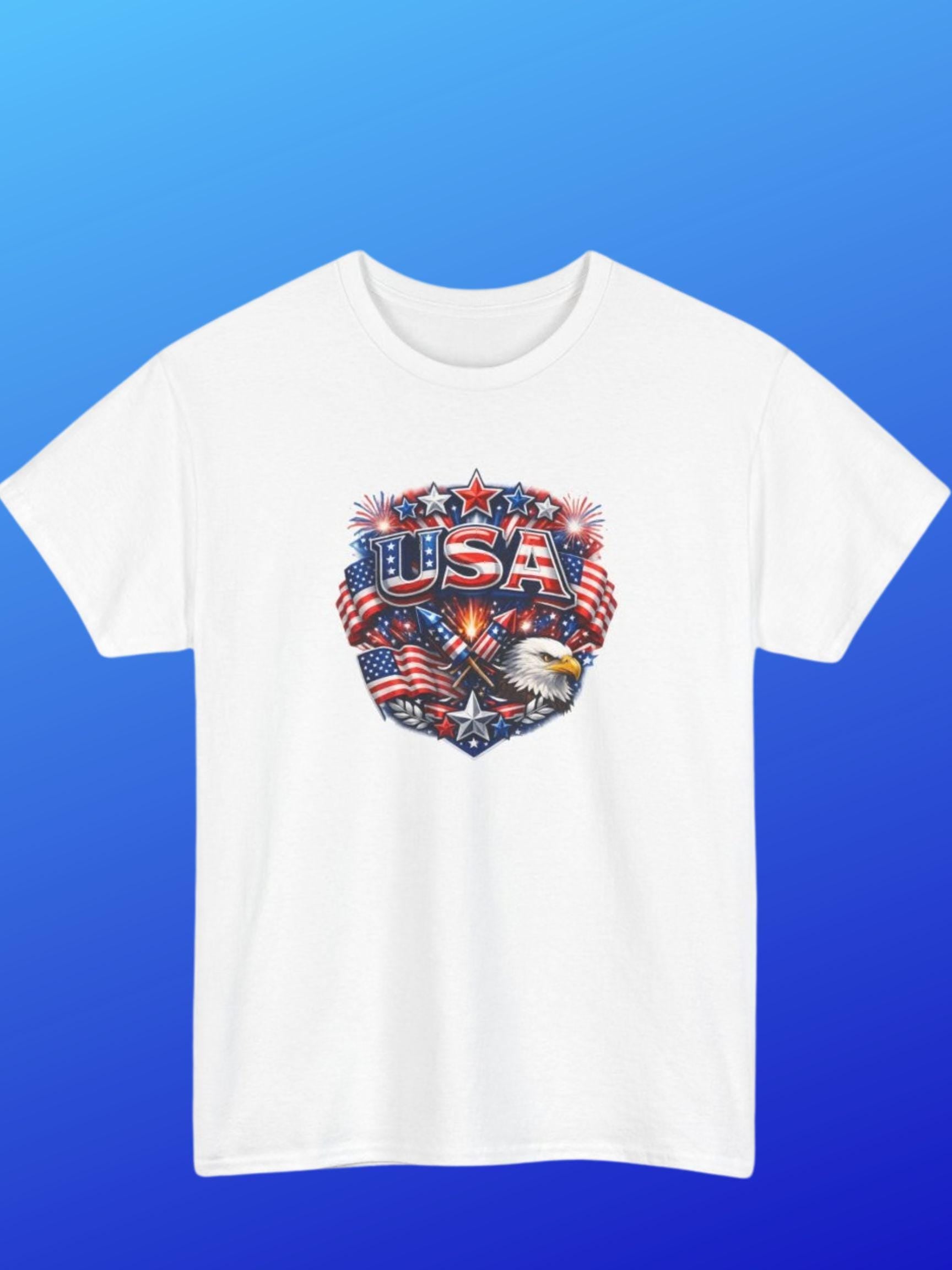 USA Eagle Crest T-Shirt | American Flag Bald Eagle Patriotic Graphic Tee