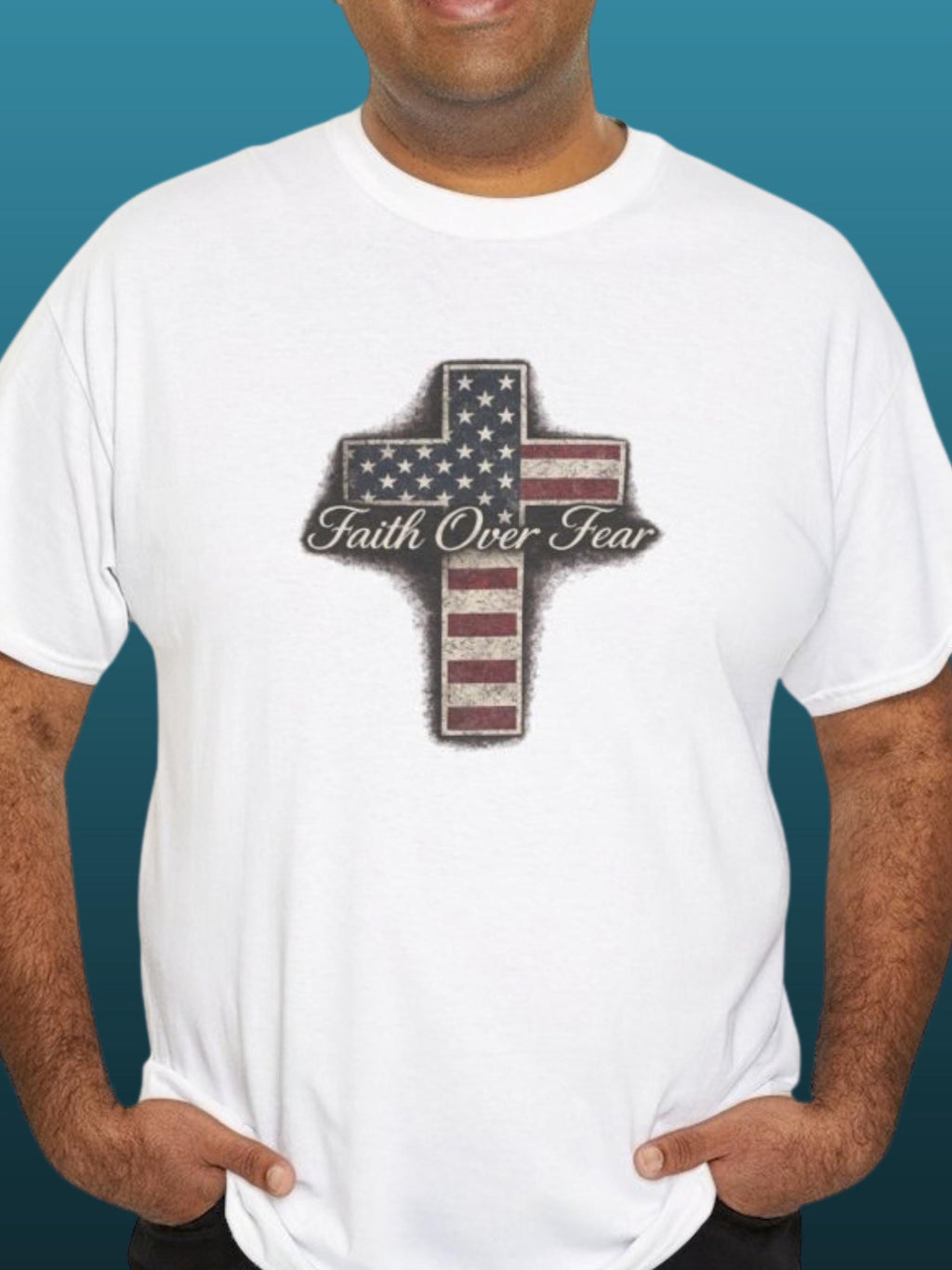 Faith Over Fear American Flag Cross T-Shirt, Distressed Christian Apparel