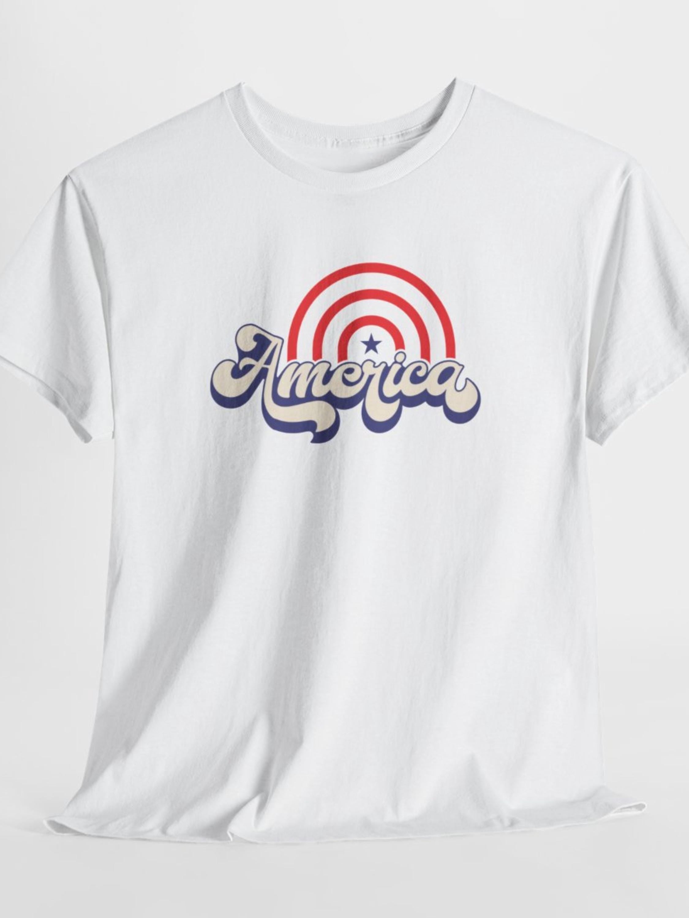 Retro America Script T-Shirt | Patriotic Stars Stripes Graphic Tee