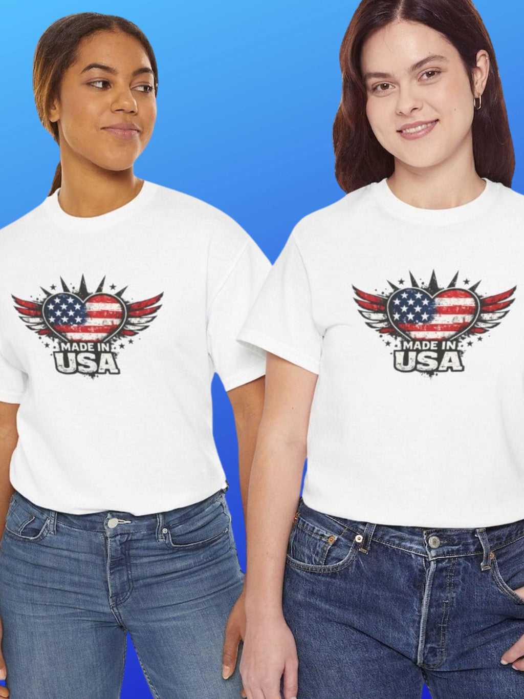 Made in USA Heart with Wings T-Shirt | American Flag Patriotic Tee