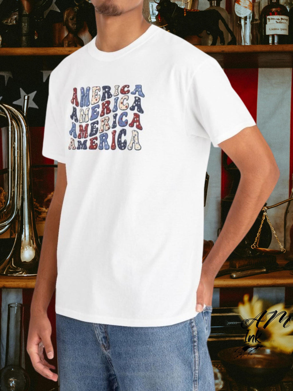 Retro America Stack Tee – Vintage 4th of July Graphic Shirt