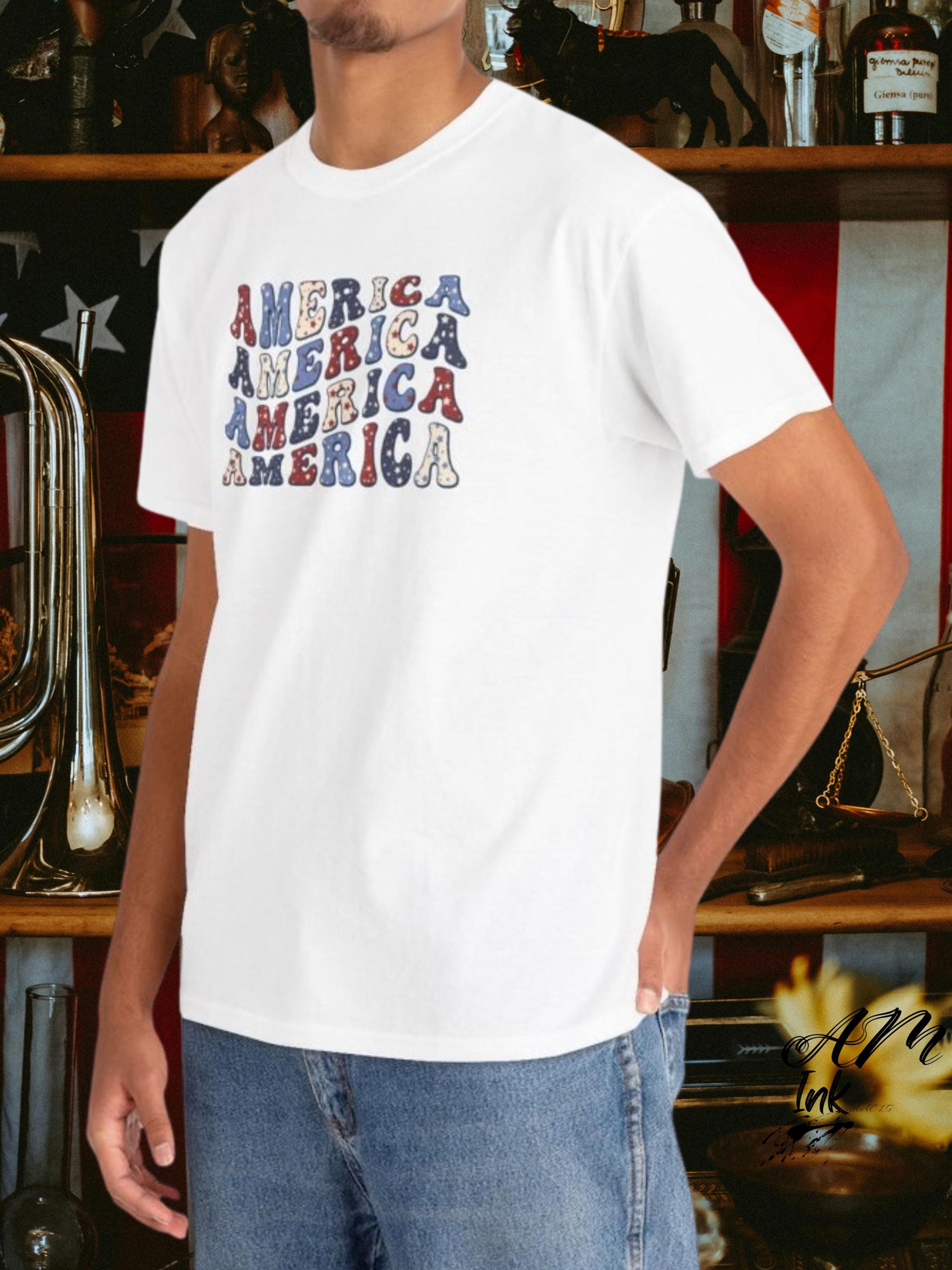 Retro America Stack Tee – Vintage 4th of July Graphic Shirt