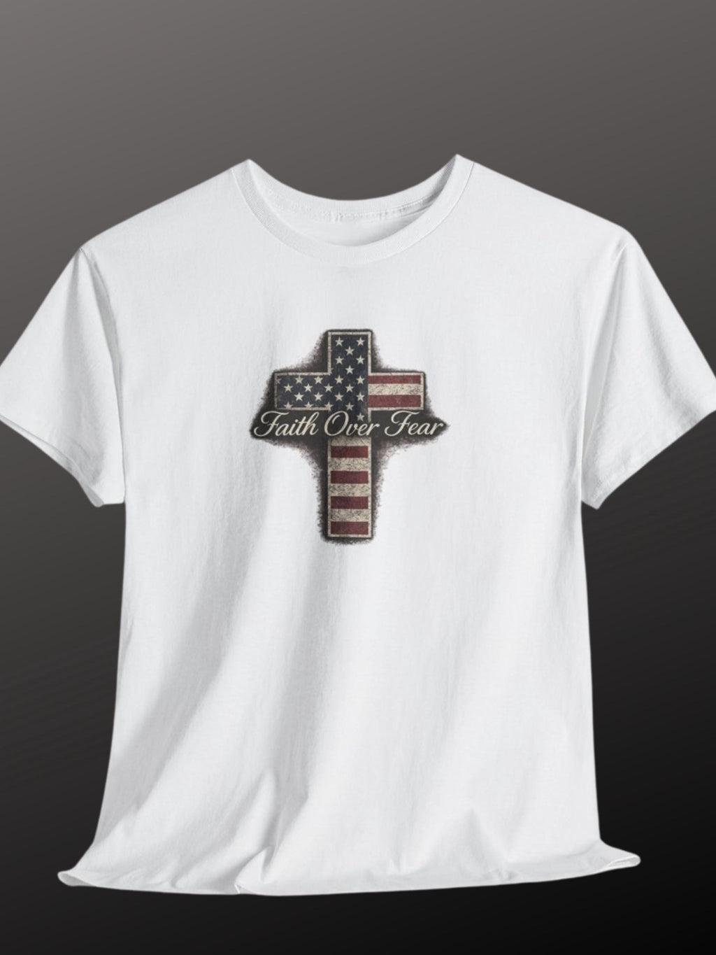Faith Over Fear American Flag Cross T-Shirt, Distressed Christian Apparel