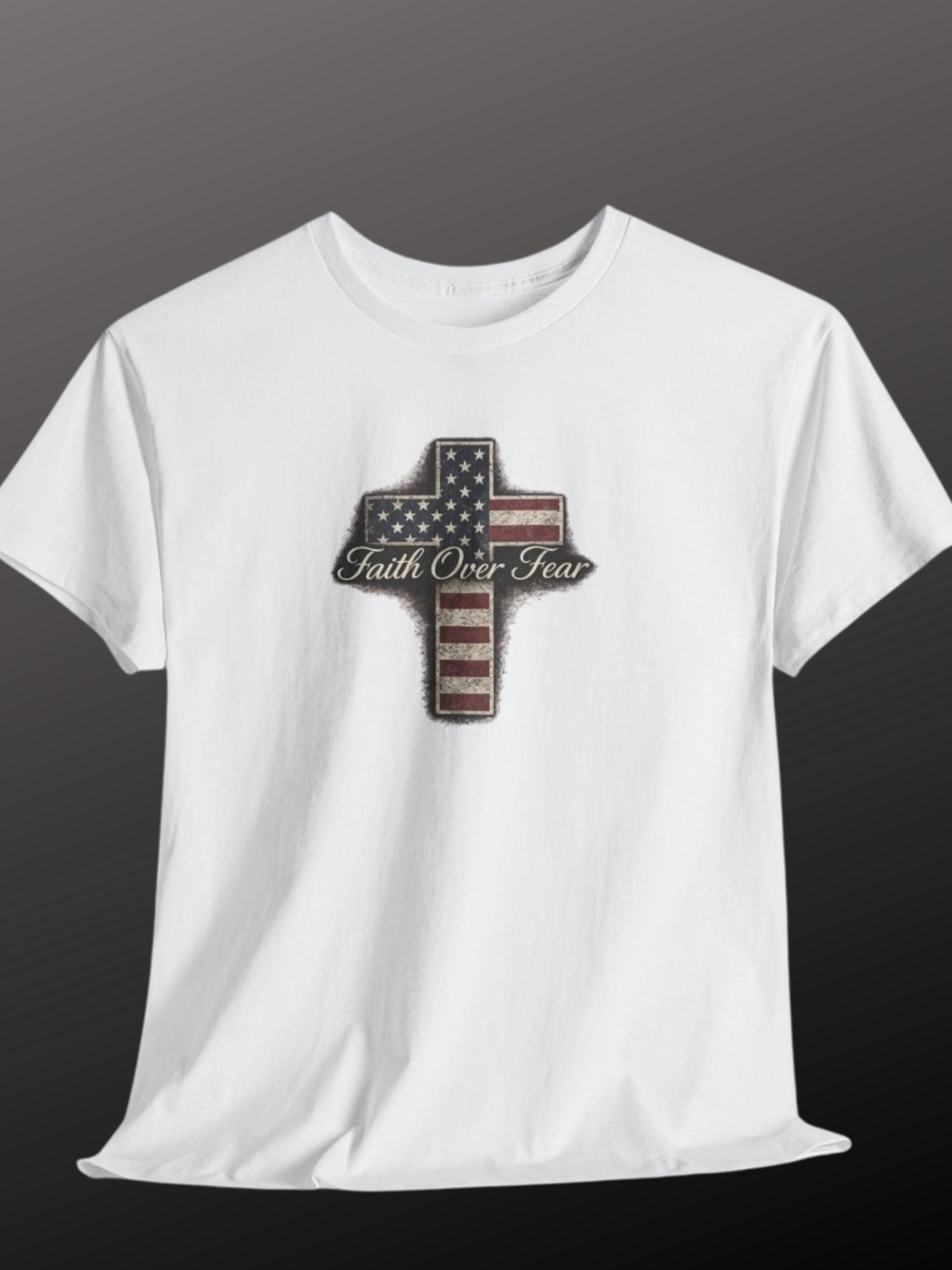 Faith Over Fear American Flag Cross T-Shirt, Distressed Christian Apparel
